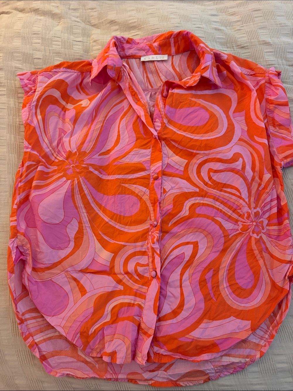 Karlie Pink and Orange Swirl Button-Down Shirt